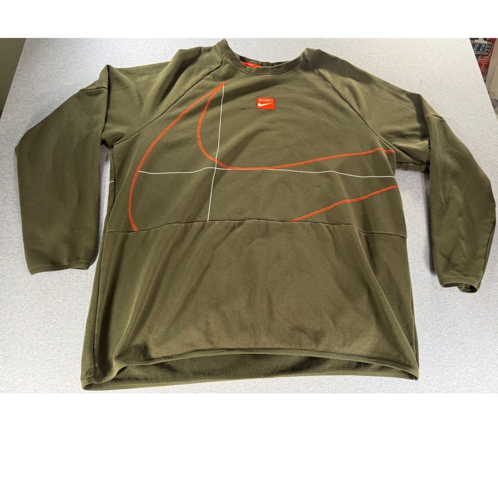 Nike Mens Dri-FIT Oversize Swoosh Crewneck Sweatshirt Olive Green DQ6622-355 XXL